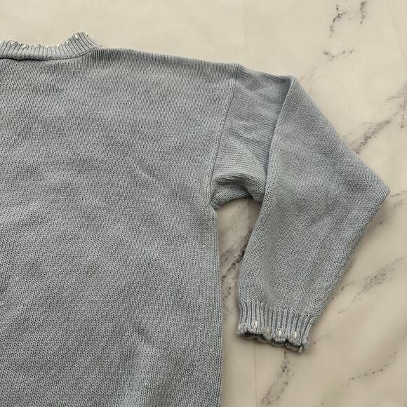 Catalina Womens Vintage 90s Cottagecore Sweater Size L Pastel Blue Beaded Flower - Picture 10 of 12